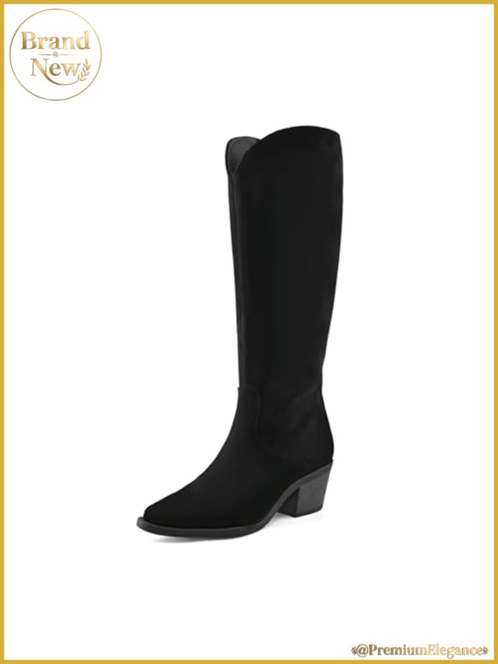 Faux Suede Pointed Toe Knee High Western Boots Stacked Block Heel